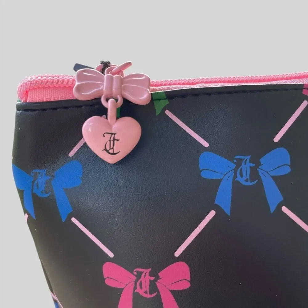 Juicy Couture Bow Print Cosmetic Bag Makeup Travel Case NWT Pink Logo Pouch